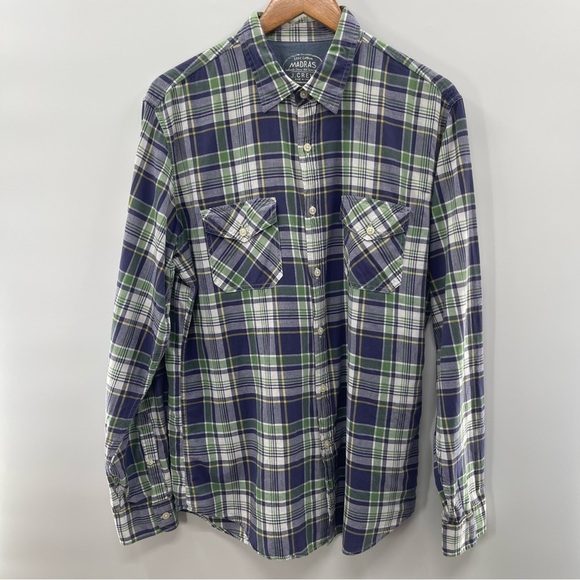 J. Crew Other - J. Crew Indian Madras Normcore Blue Green Plaid Button Up Grandpa Shirt Large